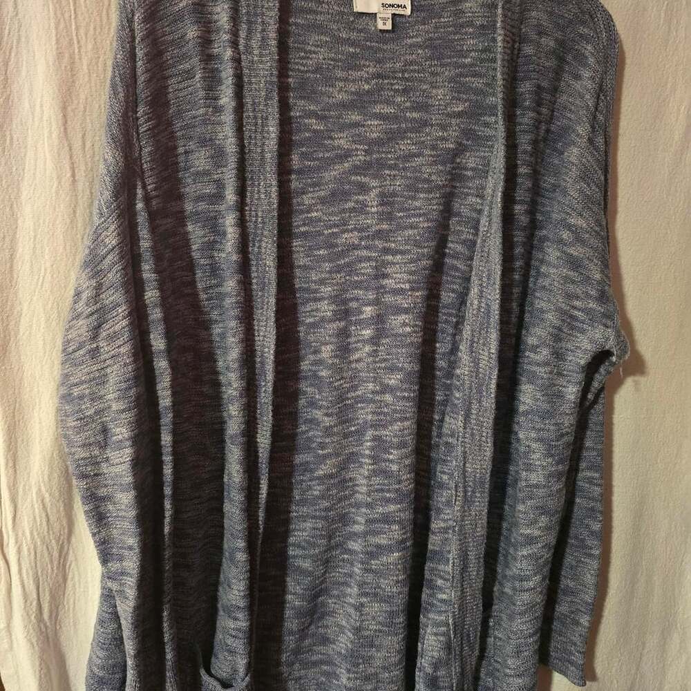Sonoma Goods For Life Open Front Cardigan Size 1X Blue Marled Pockets